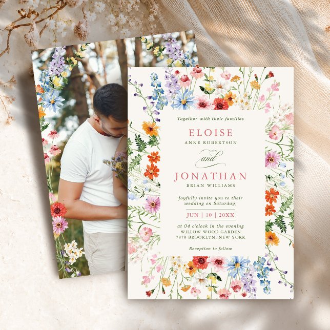 Vildblomster Vår Äng Trädgård Foto Bröllop Inbjudningar (Wildflower Spring Meadow Garden Photo Wedding Invitation)