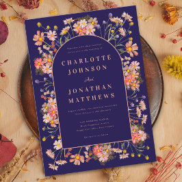 Vildblomsterbåge Marin Terrakotta Höstbröllop Inbjudningar