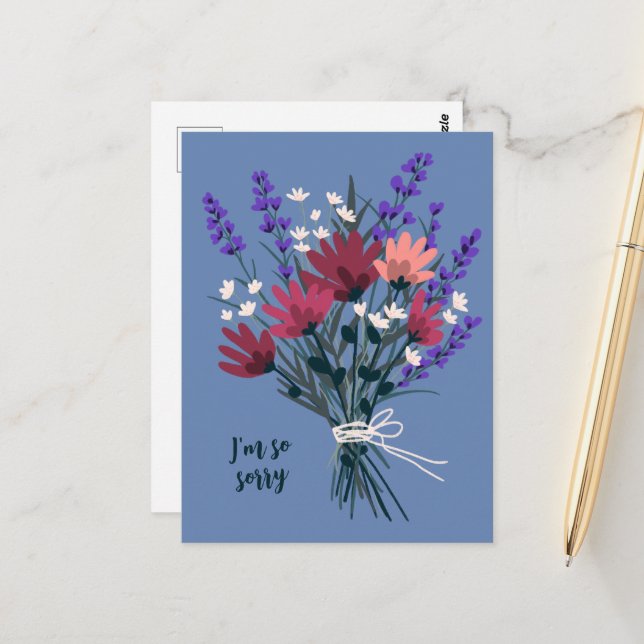 Vildblomsterbukett Kondoleanser ledsen för förlust Vykort (Fram/Back In Situ)