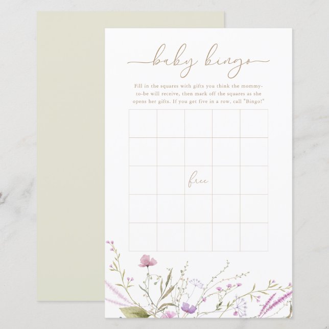 Vildblomsterkortet Baby Bingo Game Card (Fram/baksida)