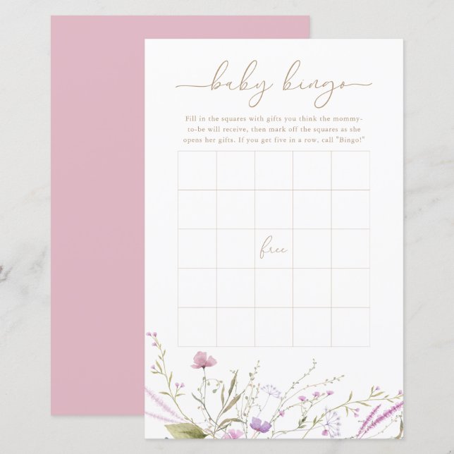 Vildblomsterkortet Baby Bingo Game Card (Fram/baksida)