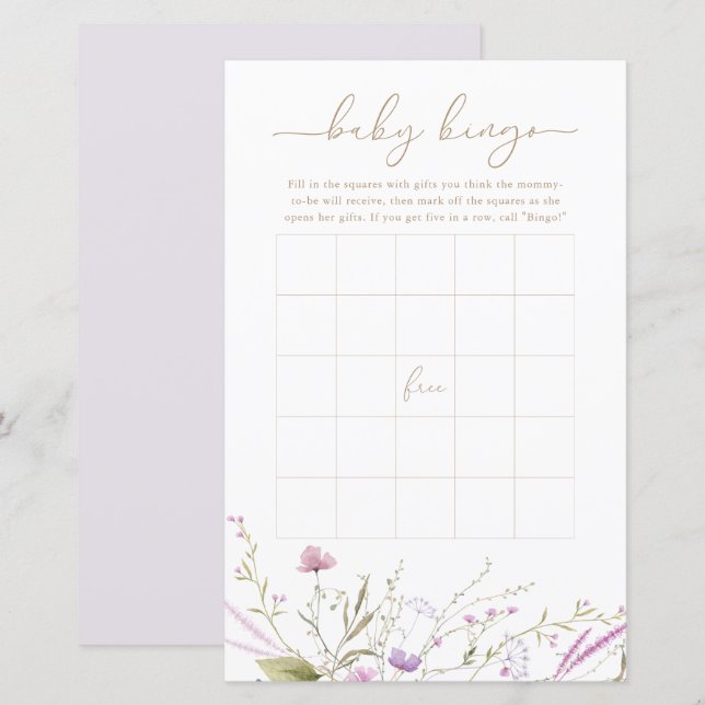 Vildblomsterkortet Baby Bingo Game Card (Fram/baksida)