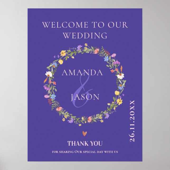 Vildblomsterkrans Blommig Välkommen till Vårt Bröl Poster (Framsidan)