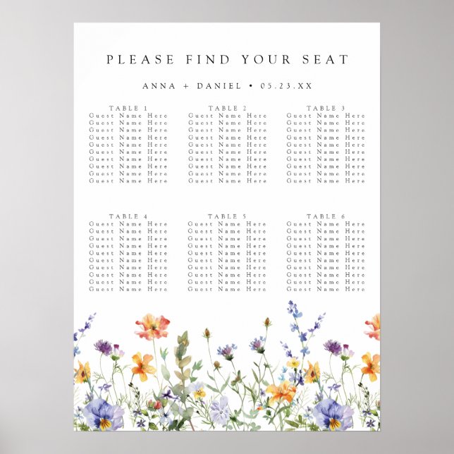 Vildblomsterträdgård Bröllop Placeringsplan Poster (Framsidan)