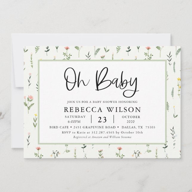 Vildblomsterträdgårds Baby Shower-inbjudan Inbjudningar (Framsida)