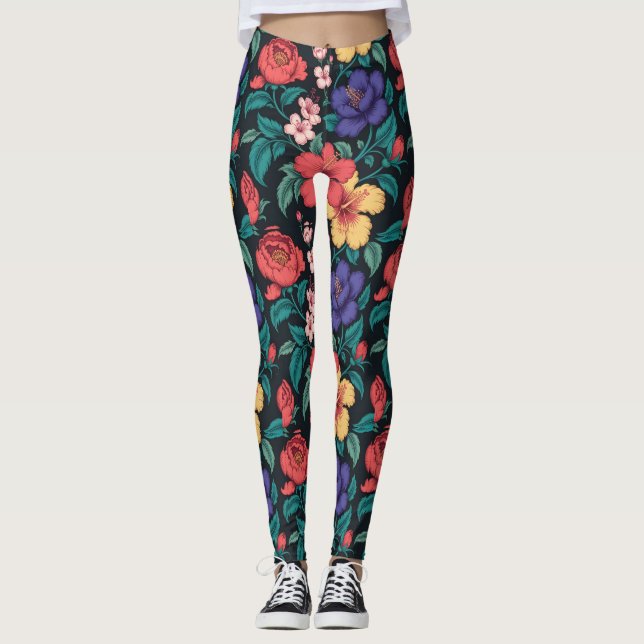 Vildblomsupprepande mönster leggings (Framsida)