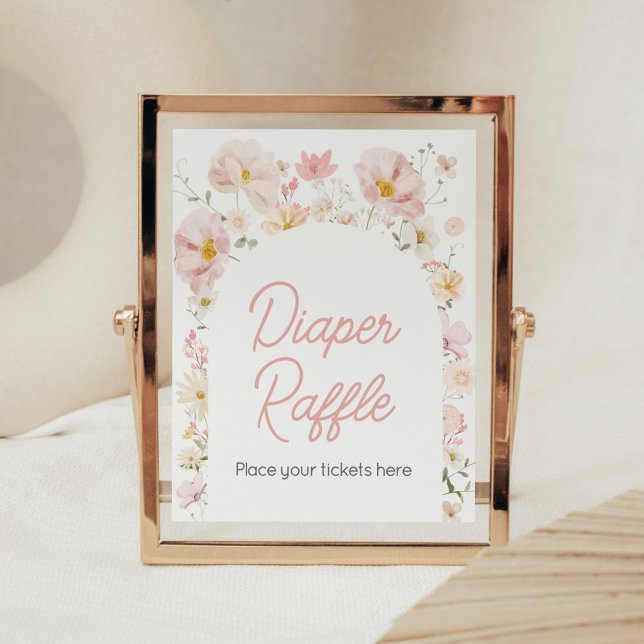 Vildblomsvalv Bebis i blom Diaper- lotteri Poster (Boho Arch Wildflower Baby in Bloom Baby Shower Diaper Raffle Sign)
