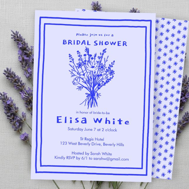 Vildbukett Rustik Whimsisk Bröllopsdusch Inbjudningar (Wildflower Bouquet Rustic Whimsical Bridal Shower Blue Periwinkle Invitation
)