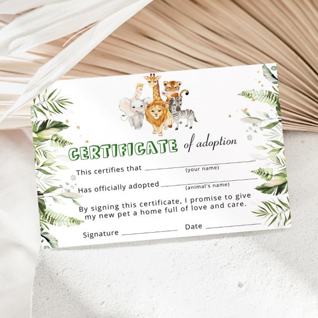 Vilddjurs adoptioncertifikat för Safari Inbjudningar (Skapare uppladdad)