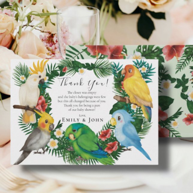Vilden Baby Shower för Tropical baby Parrots  Phot Tack Kort (Skapare uppladdad)