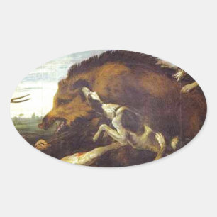 Vilden Boar Hunt av Frans Snyders Ovalt Klistermärke