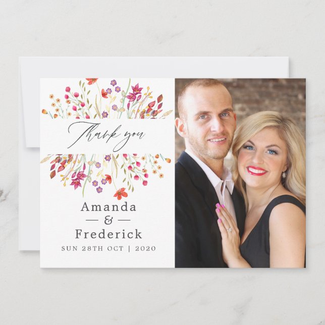 Vilden Flower Bröllop Tack Kort (Framsida)