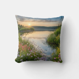 Vilden Flowers i Waterscape Bäck sommar Nature Kudde