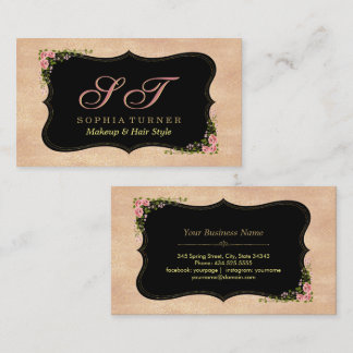 Vilden Flowers Monogram i Shiny Ro Glitter Guld Visitkort