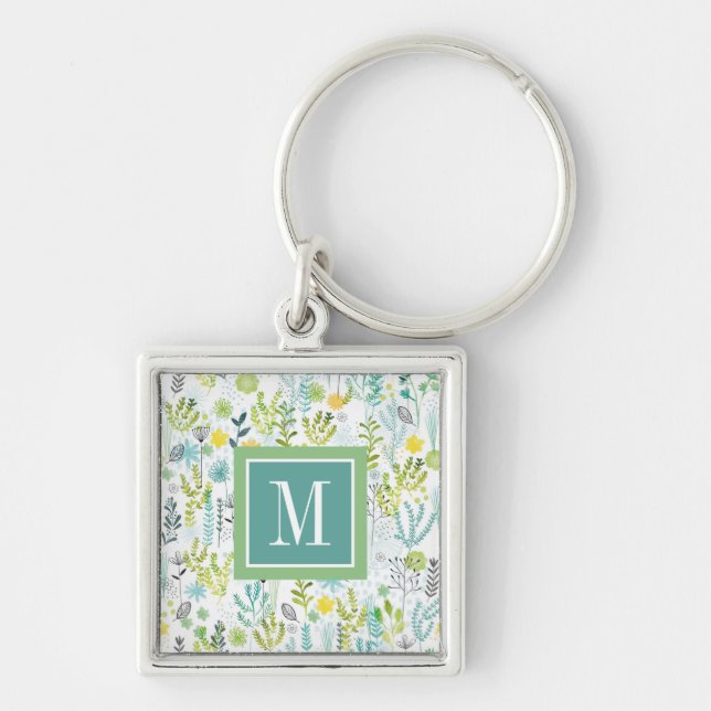 Vilden för Monogram | och mönstrar fritt Fyrkantig Silverfärgad Nyckelring (Framsidan)