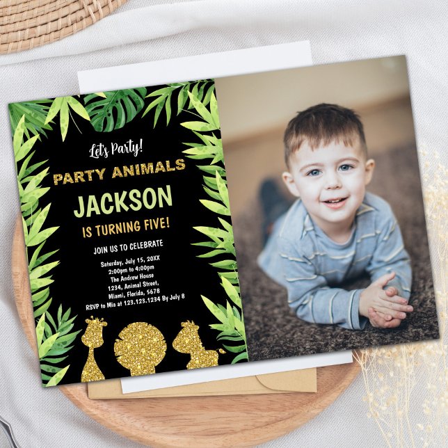 Vilden Foto Glitter Animals En födelsedag Inbjudningar (Photo Glitter Animals Wild One Birthday Invitation)