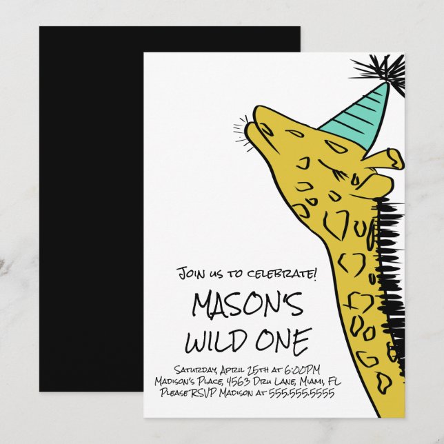 Vilden Giraffe Animals Zoo Party Invi Inbjudningar (Fram/baksida)