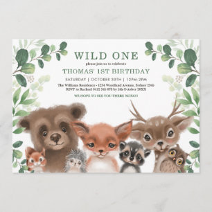 Vilden Greenery Woodland Forest Animals en födelse Inbjudningar