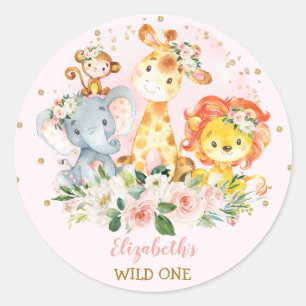 Vilden Gungle Safari Animals En babyskåda Runt Klistermärke