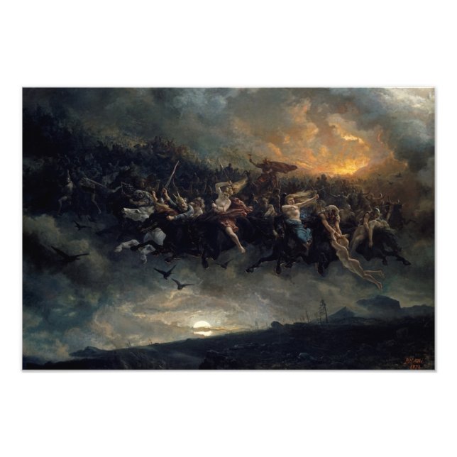 Vilden Hunt of Odin, 1872 av Peter Nicolai Arbo Fototryck (Framsidan)