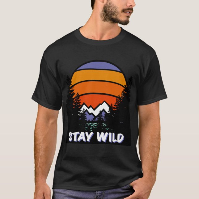 Vilden Retro sunset Bergsskogar stannar T Shirt (Framsida)