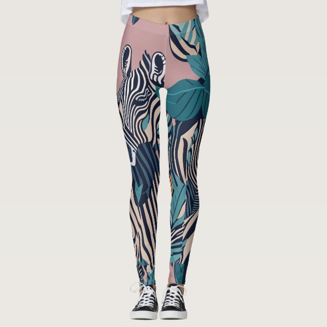 Vilden Safar i Modern Roligt Abstrakt Black Zebra  Leggings (Framsida)