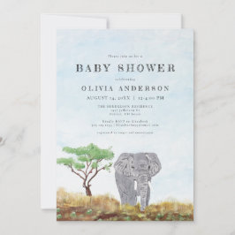 Vilden Safari Baby Shower, målad elefant Inbjudningar