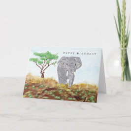 Vilden Safari Birthday Card, målad elefant Kort