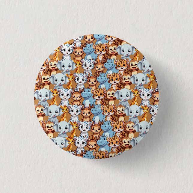 Vilden safari Mönster i  i Cute giraffe hippo Knapp (Framsida)