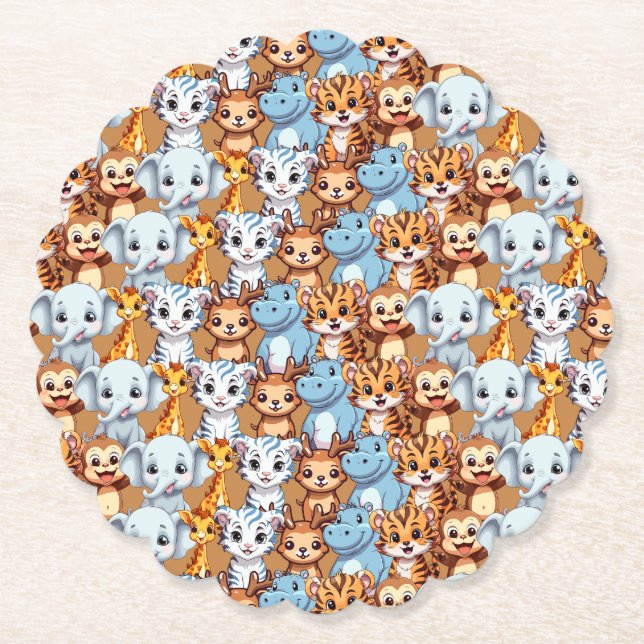 Vilden safari Mönster i  i Cute giraffe hippo Underlägg Papper (Framsida)