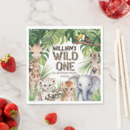 Vilden Safari Thmet Jungle Animals 1:a födelsedag Pappersservett