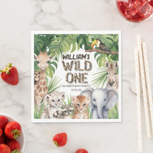 Vilden Safari Thmet Jungle Animals 1:a födelsedag Pappersservett