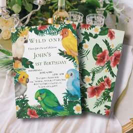 Vilden Tropical Grey Exotic Parrots en födelsedag Inbjudningar