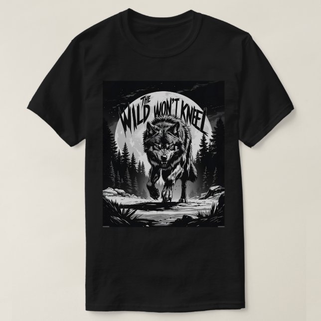 Vilden Won't Kneel - Fierce Varg under Måne T Shirt (Design framsida)