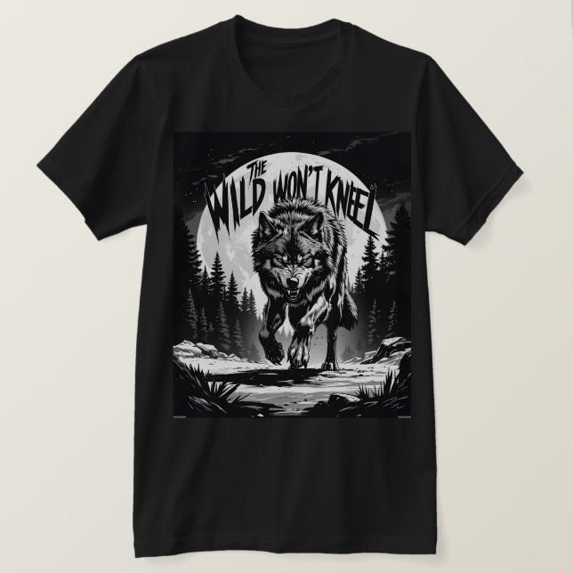 Vilden Won't Kneel - Fierce Varg under Måne T Shirt (Design framsida)