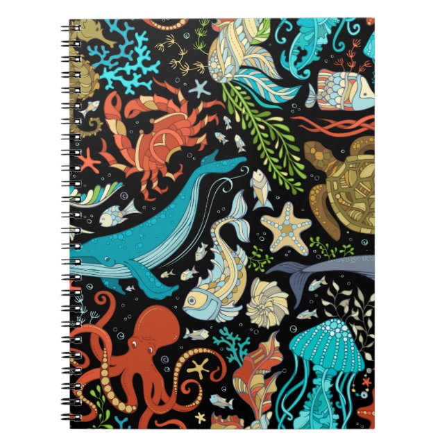 Vildens liv till havs: färgstark vintage. anteckningsbok (Framsidan)