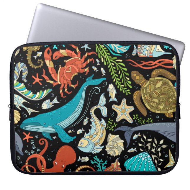 Vildens liv till havs: färgstark vintage. laptop fodral (Framsidan)