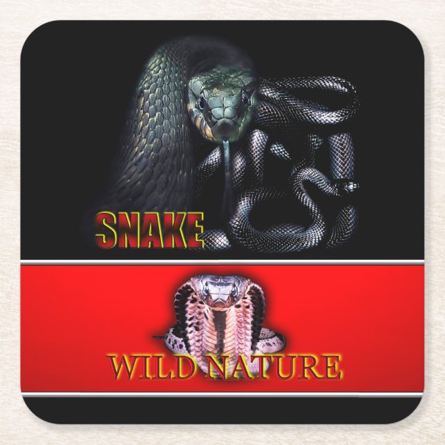 VILDENS NATUR - SNAKE-designsamling i svart Underlägg Papper Kvadrat (Framsidan)