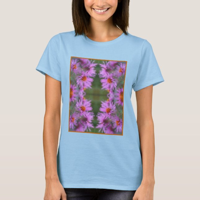Vildens Rosa Asters Flower Art T Shirt (Framsida)