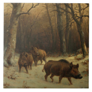 Vilder i Snö (av Rosa Bonheur) Kakelplatta