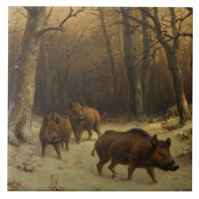 Vilder i Snö (av Rosa Bonheur) Kakelplatta (Framsidan)