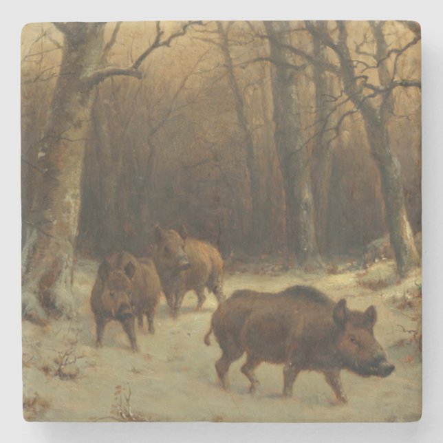 Vilder i Snö (av Rosa Bonheur) Stenunderlägg (Framsidan)