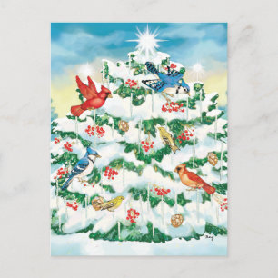 Vildfåglar i natur med den Starlit julgranen Helg Vykort
