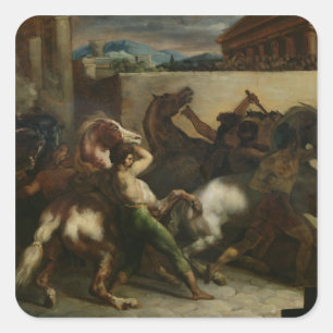Vildhästkapplöpningen på Rome, c.1817 Fyrkantigt Klistermärke