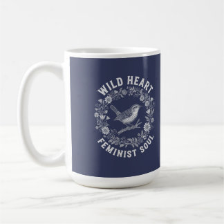 Vildhjärtad Feministisk Själ Fågel & Blommig Krans Kaffemugg