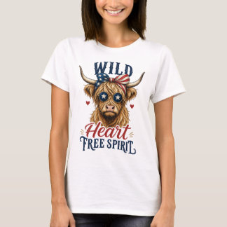Vildhjärtad fri ånd Patriotisk Highland-ko T Shirt