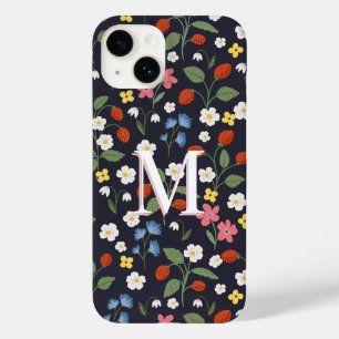 vildjordgubbsmönstrad monogrammad marin