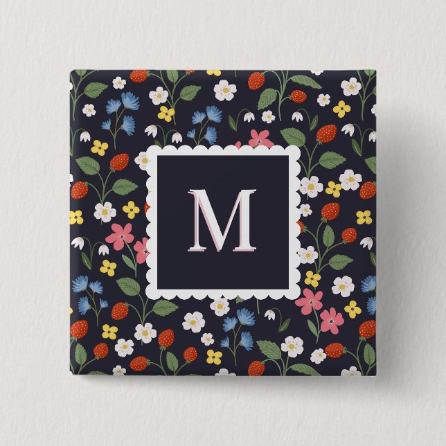 vildjordgubbsmönstrad monogrammad marin knapp (Framsida)