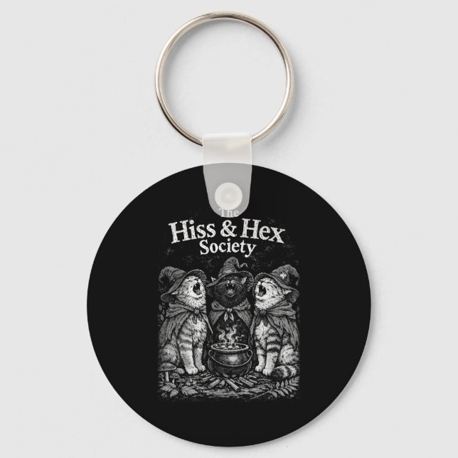 Vildkat hiss & hex-sällskap katt wicca halloween nyckelring (Framsida)