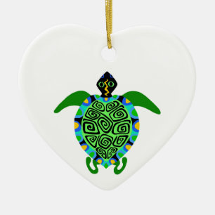 Vildlevande - Sea TURTLE - Marine-Aquatic - Heart Julgransprydnad Keramik